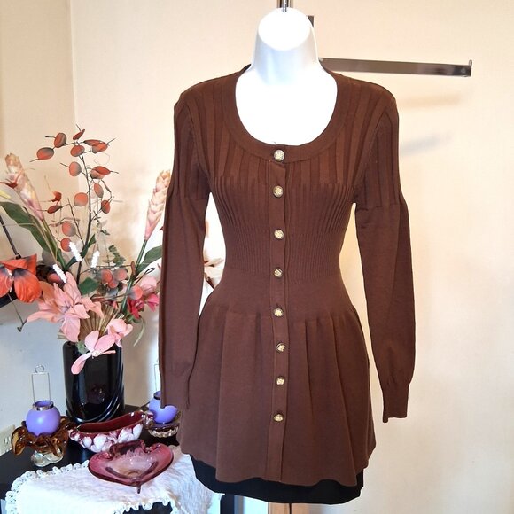 NWT Woman's Brown Cardigan Knit Lightweight Ladies Sweater Outerwear - Picture 6 of 8